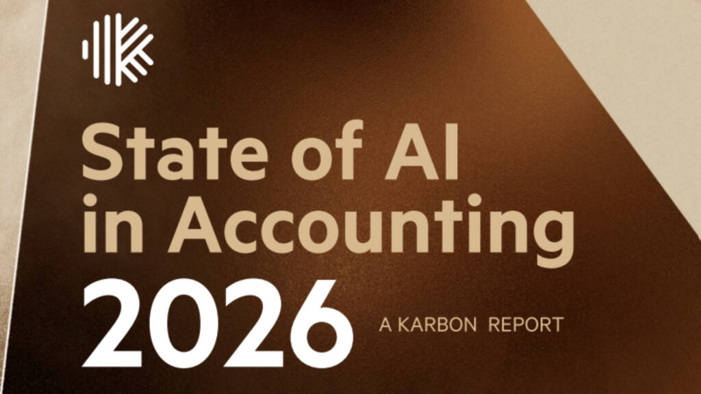Report “State of AI in Accounting 2026” con grafica moderna in tonalità oro e marrone, dedicato all’uso dell’intelligenza artificiale negli studi di commercialisti a livello globale.